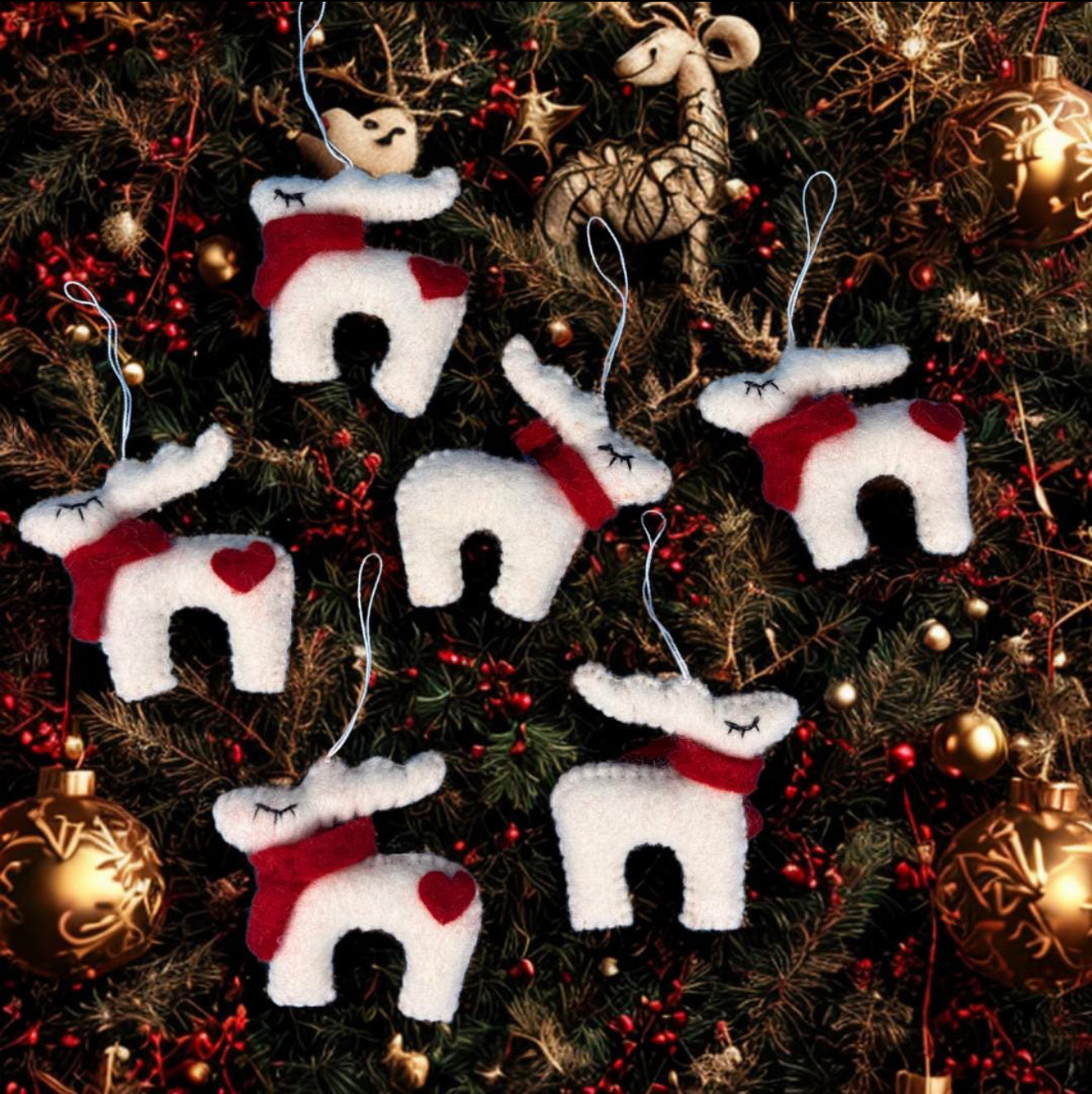 Handmade Wool Felt Reindeer Ornament | Eco-Friendly Valentine’s Day Gift | Heart Detail & Red Scarf | Free UK Shipping