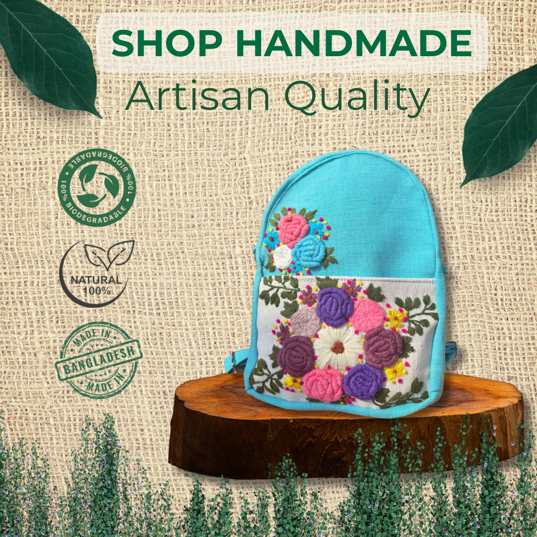 Handmade Embroidered Backpack for Women | Boho Floral Rucksack with Extra Laces | Lightweight Everyday Bag | Free UK Shipping