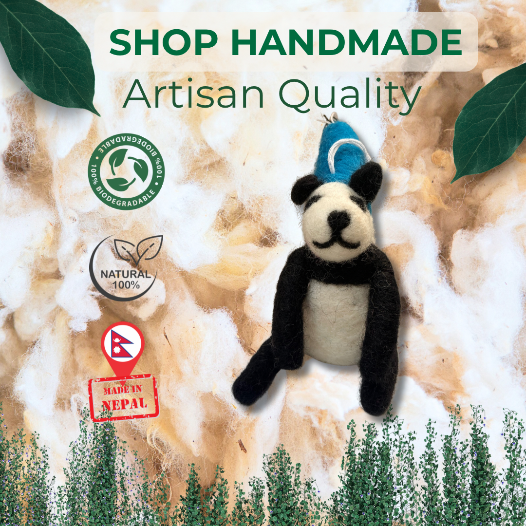 Handmade Felt Panda Bear Ornament with Blue Party Hat | Free Shipping Uk