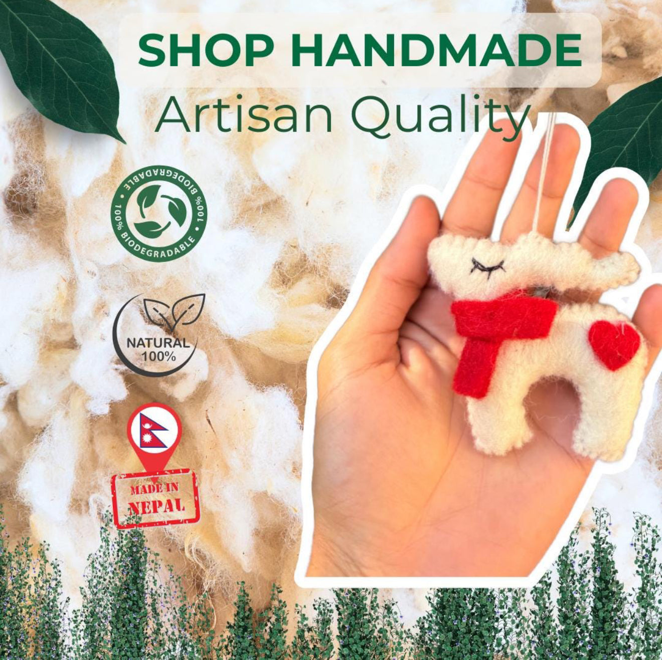 Handmade Wool Felt Reindeer Ornament | Eco-Friendly Valentine’s Day Gift | Heart Detail & Red Scarf | Free UK Shipping
