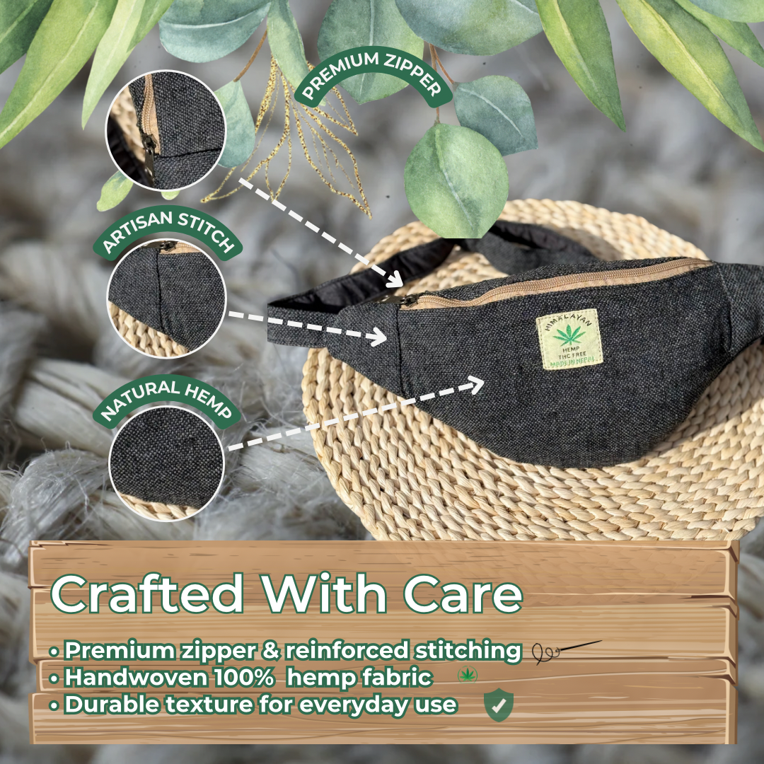 Handmade Hemp Waist Bag | Sustainable Everyday and Travel Fanny Pack|Free UK Shipping|