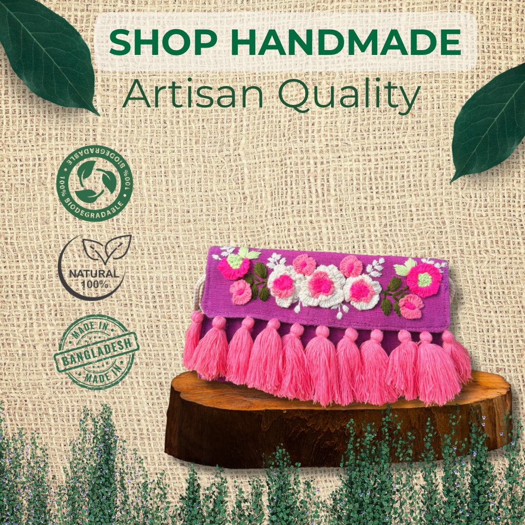 Handmade Embroidered Tassel Crossbody Bag – Boho Chic Sustainable Floral Purse with Adjustable Strap