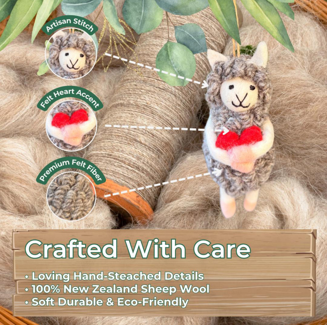 Handmade Felt Sheep Ornament – Cute Wool Animal Holding Heart | Eco-Friendly Valentine’s Gift & Home Decor