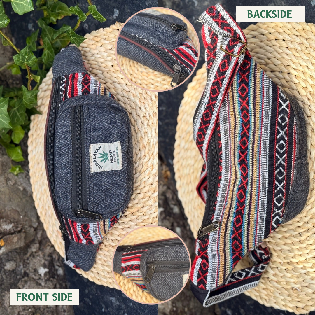 Handmade Hemp Waist Bag with Hidden Pocket | Eco-Friendly Festival & Travel Belt Bag | Adjustable Strap | Free UK Shipping