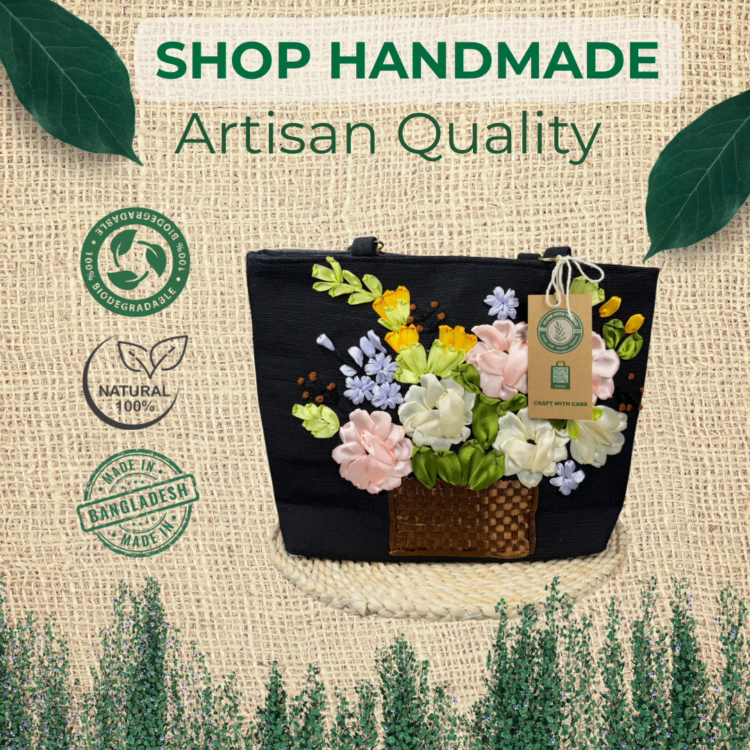 Handcrafted Floral Tote Bag – Eco-Friendly, Stylish & Sustainable | Dark Purple, Light Pink, Light Purple, Floral
