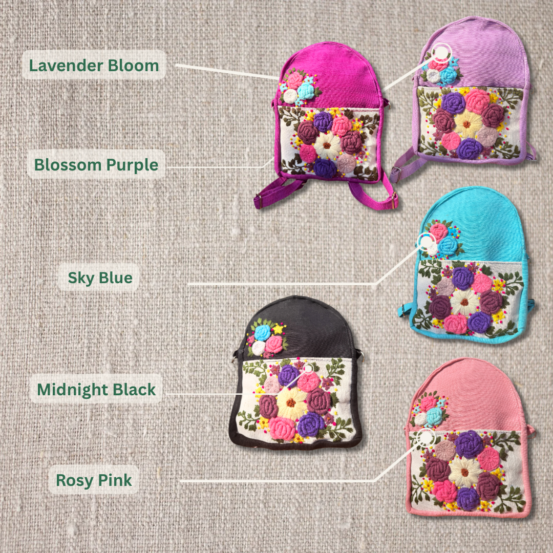 Handmade Embroidered Backpack for Women | Boho Floral Rucksack with Extra Laces | Lightweight Everyday Bag | Free UK Shipping