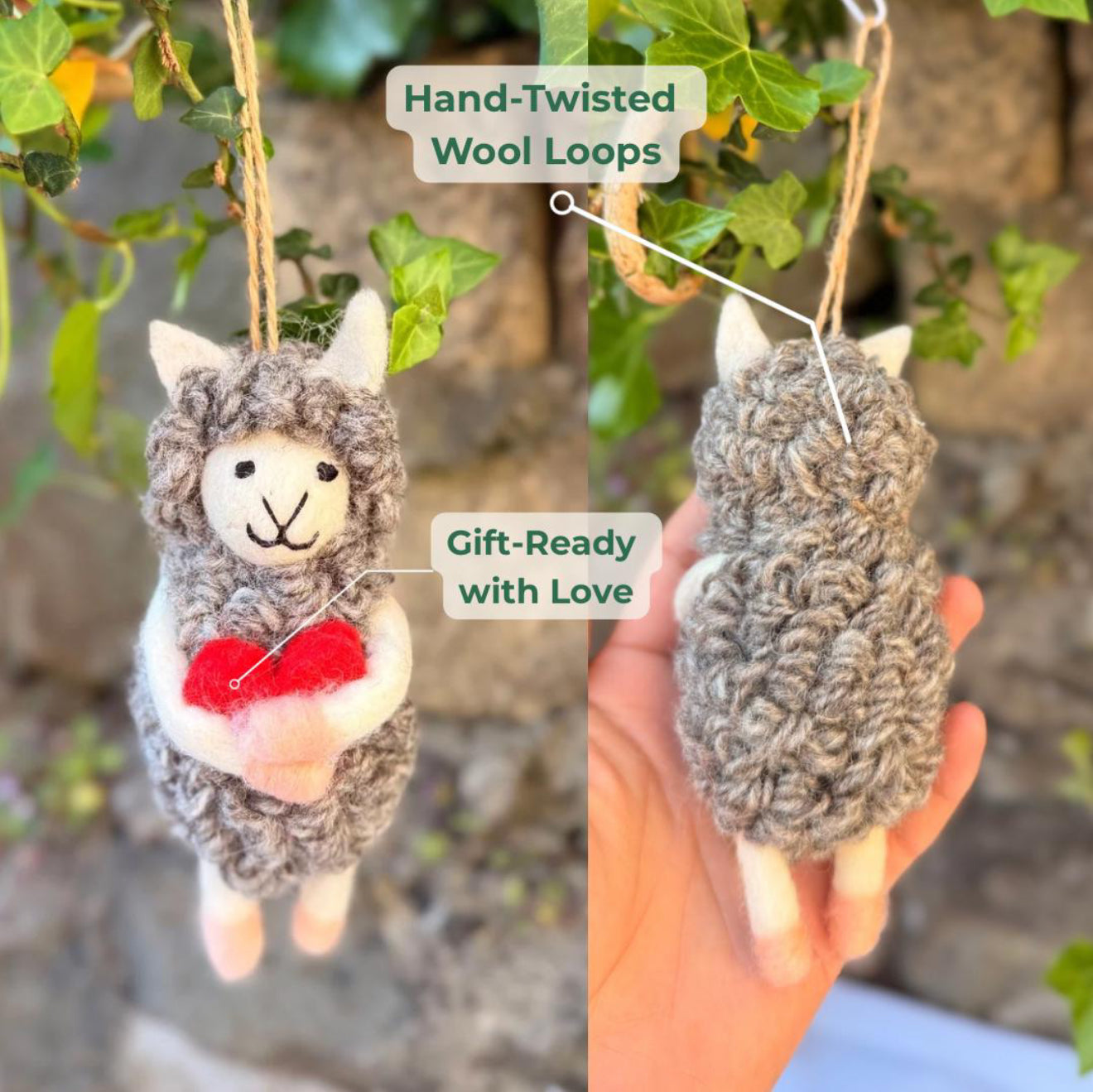 Handmade Felt Sheep Ornament – Cute Wool Animal Holding Heart | Eco-Friendly Valentine’s Gift & Home Decor