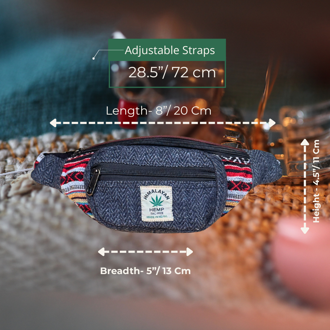 Handmade Hemp Waist Bag with Hidden Pocket | Eco-Friendly Festival & Travel Belt Bag | Adjustable Strap | Free UK Shipping