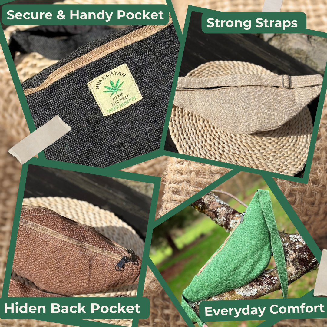 Handmade Hemp Waist Bag | Sustainable Everyday and Travel Fanny Pack|Free UK Shipping|