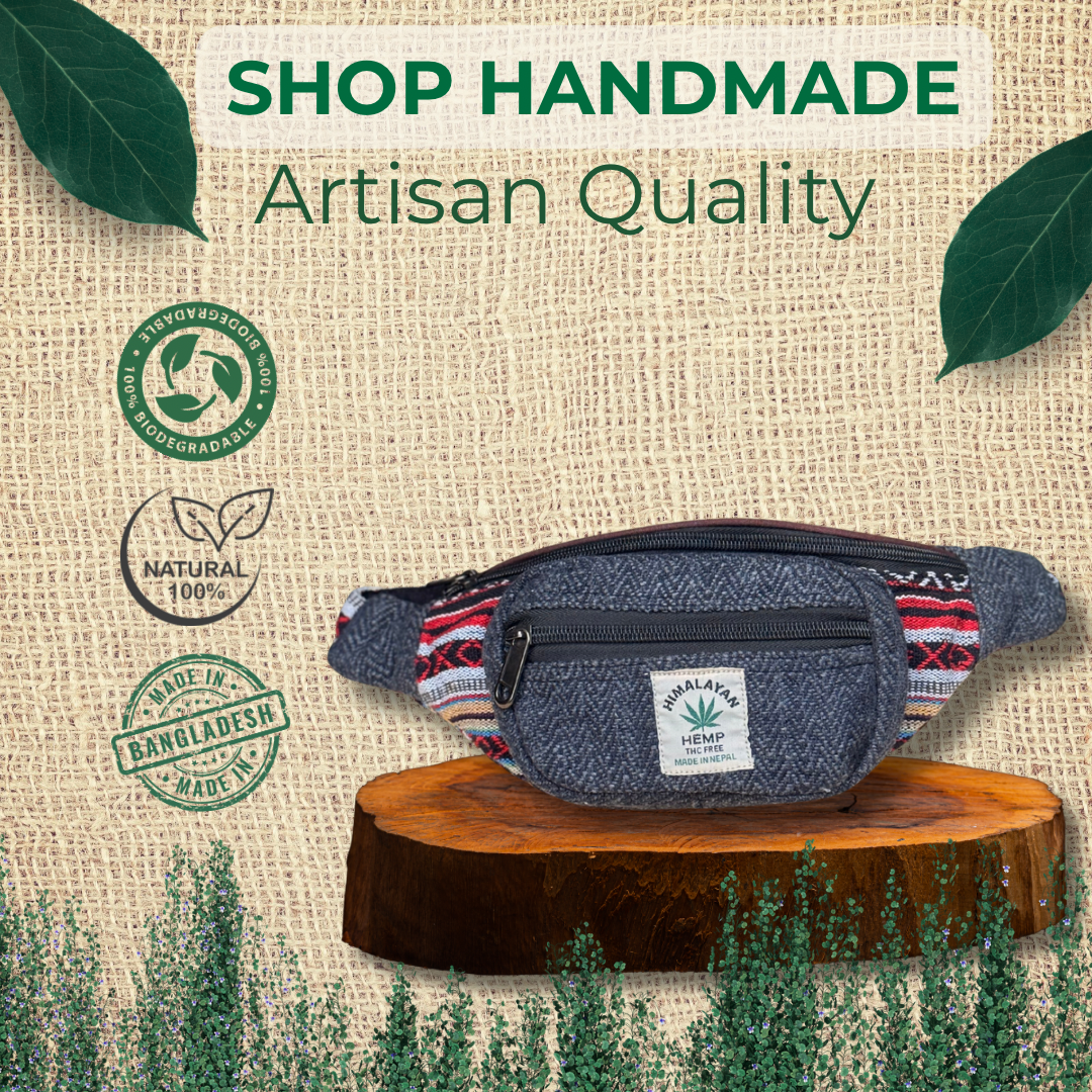 Handmade Hemp Waist Bag with Hidden Pocket | Eco-Friendly Festival & Travel Belt Bag | Adjustable Strap | Free UK Shipping