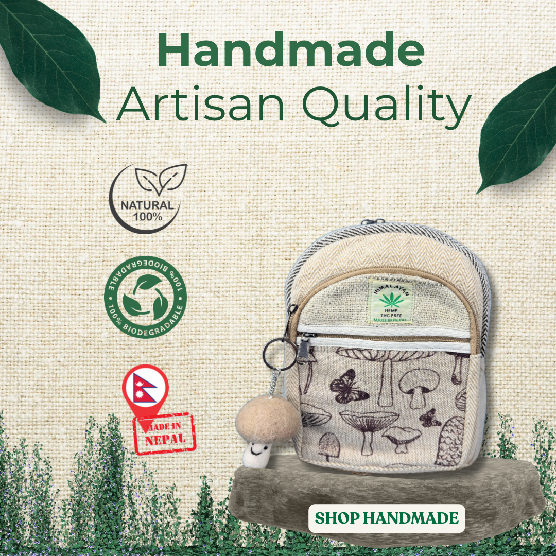 Handmade Botanical Hemp Backpack – Eco-Friendly, Lightweight & Durable Bag for Daily Use & Travel
