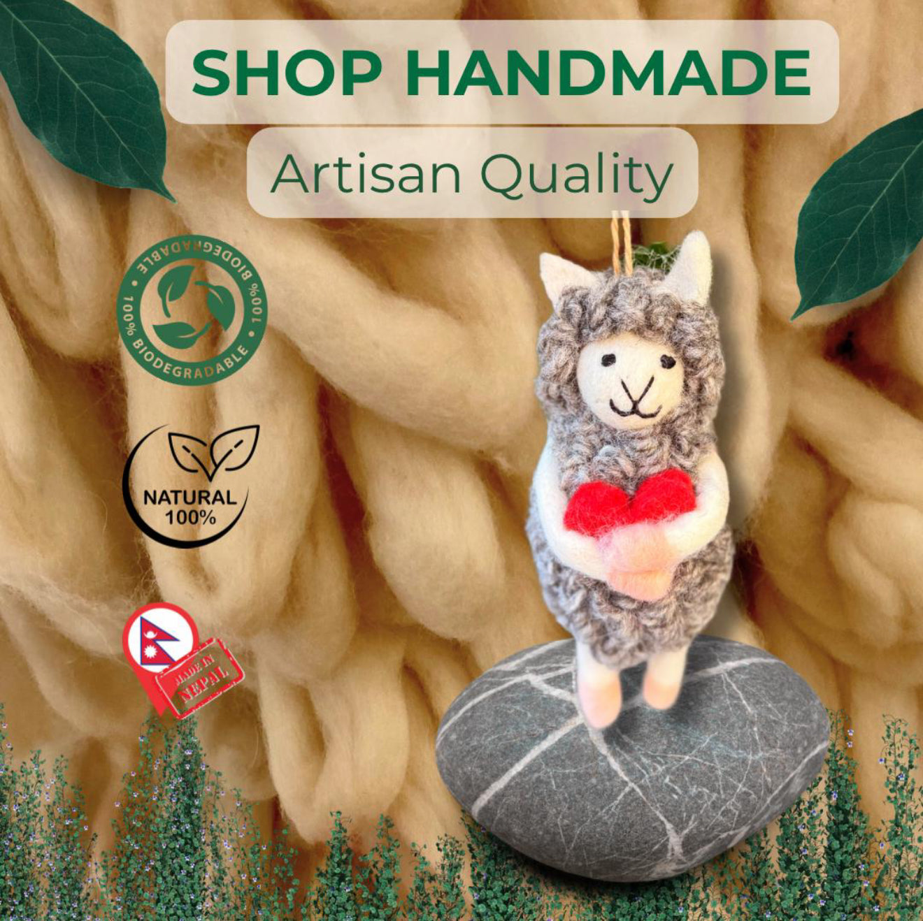 Handmade Felt Sheep Ornament – Cute Wool Animal Holding Heart | Eco-Friendly Valentine’s Gift & Home Decor