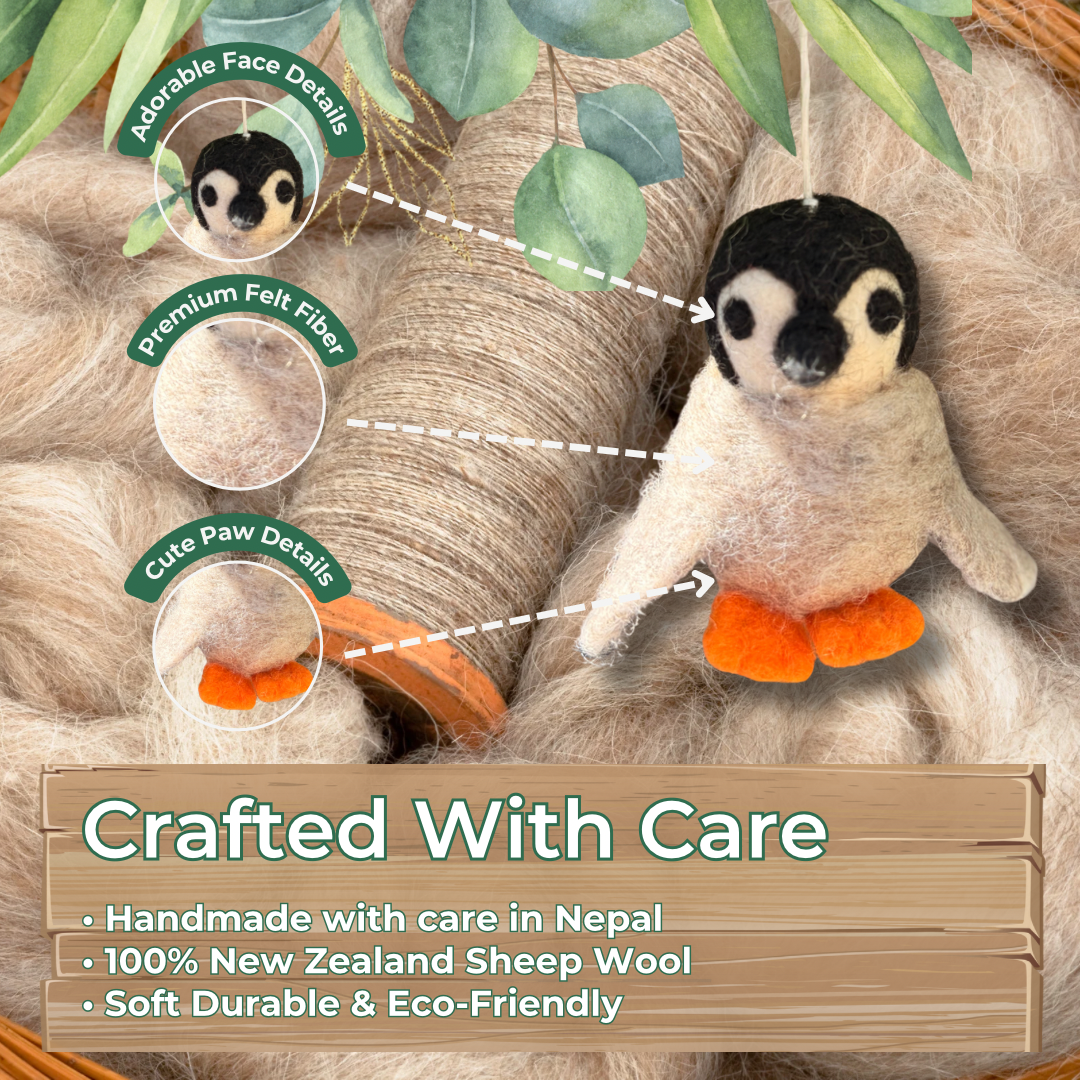 Penguin Felt Ornament | Perfect & Cute Gift Item | Valentine Day Gift |Fair Trade Ester Decor |EcoFriendly sustainable |Holiday Penguin Gift