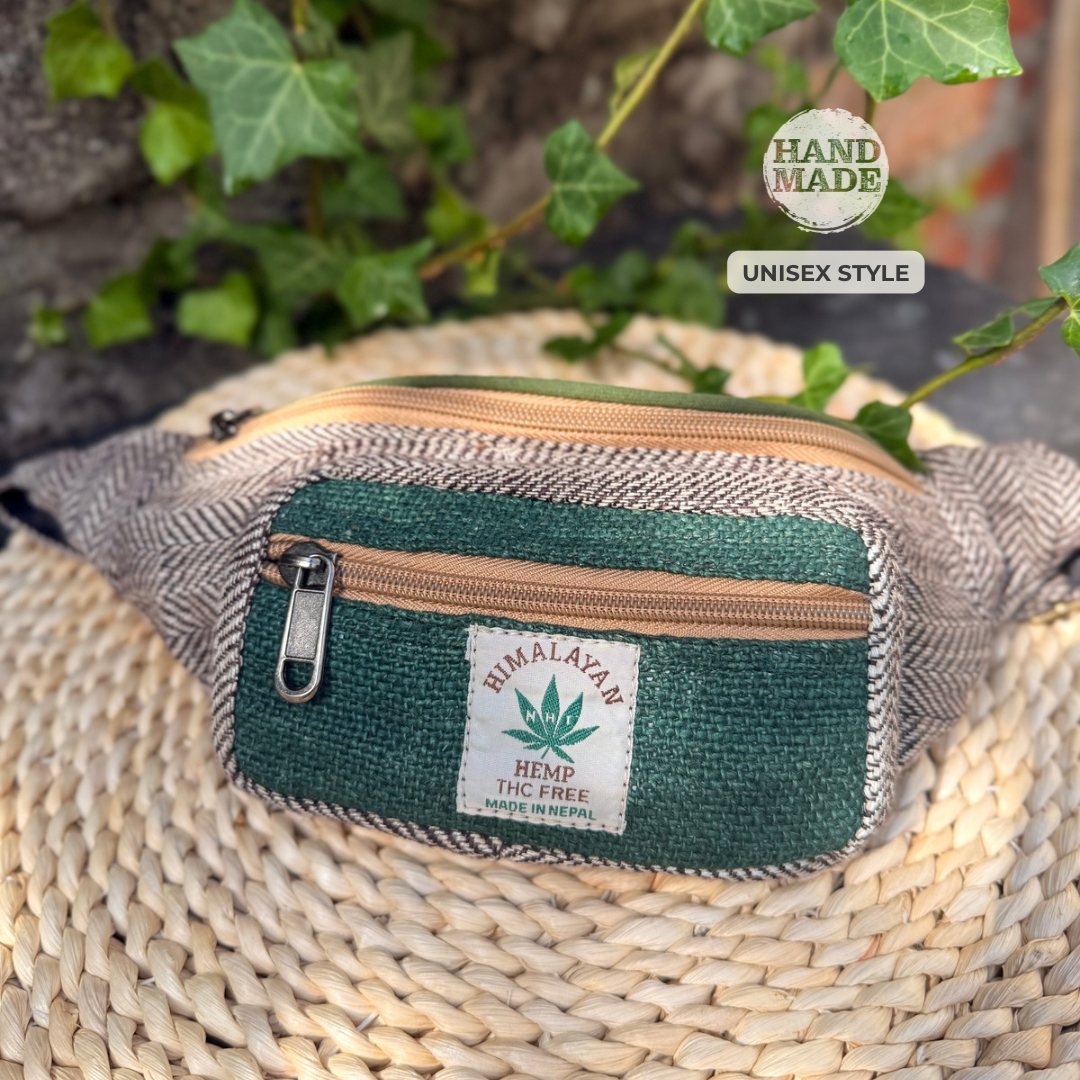 Handmade Hemp Waist Bag with Hidden Pocket | Eco-Friendly Festival & Travel Belt Bag | Adjustable Strap | Free UK Shipping