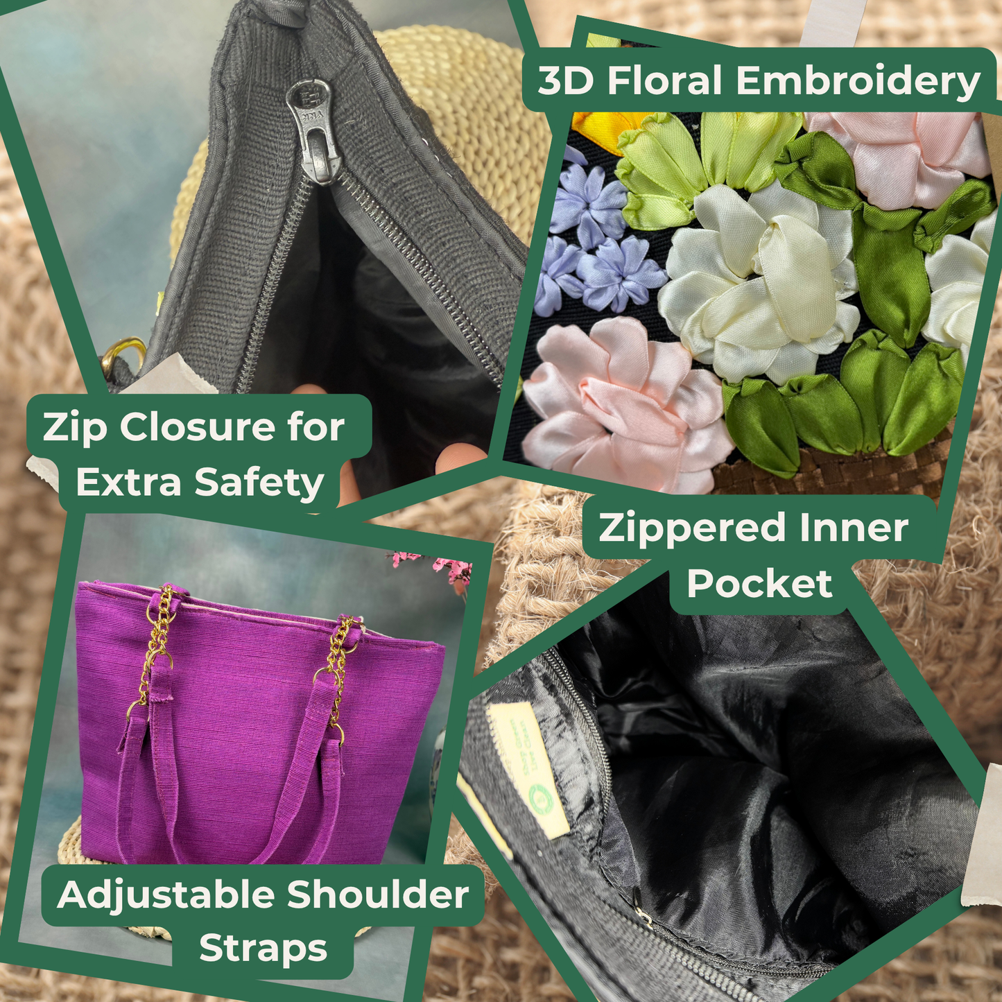 Handcrafted Floral Tote Bag – Eco-Friendly, Stylish & Sustainable | Dark Purple, Light Pink, Light Purple, Floral
