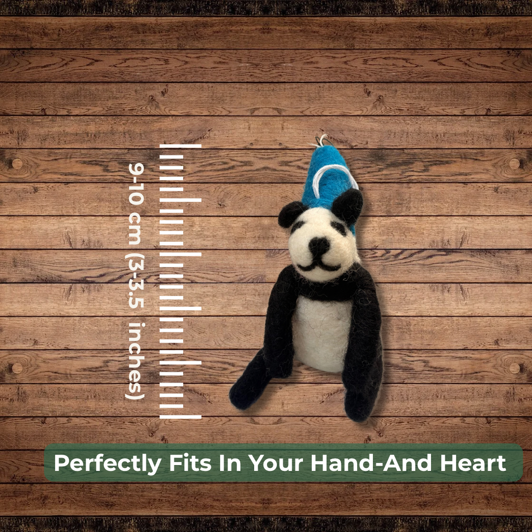 Handmade Felt Panda Bear Ornament with Blue Party Hat | Free Shipping Uk