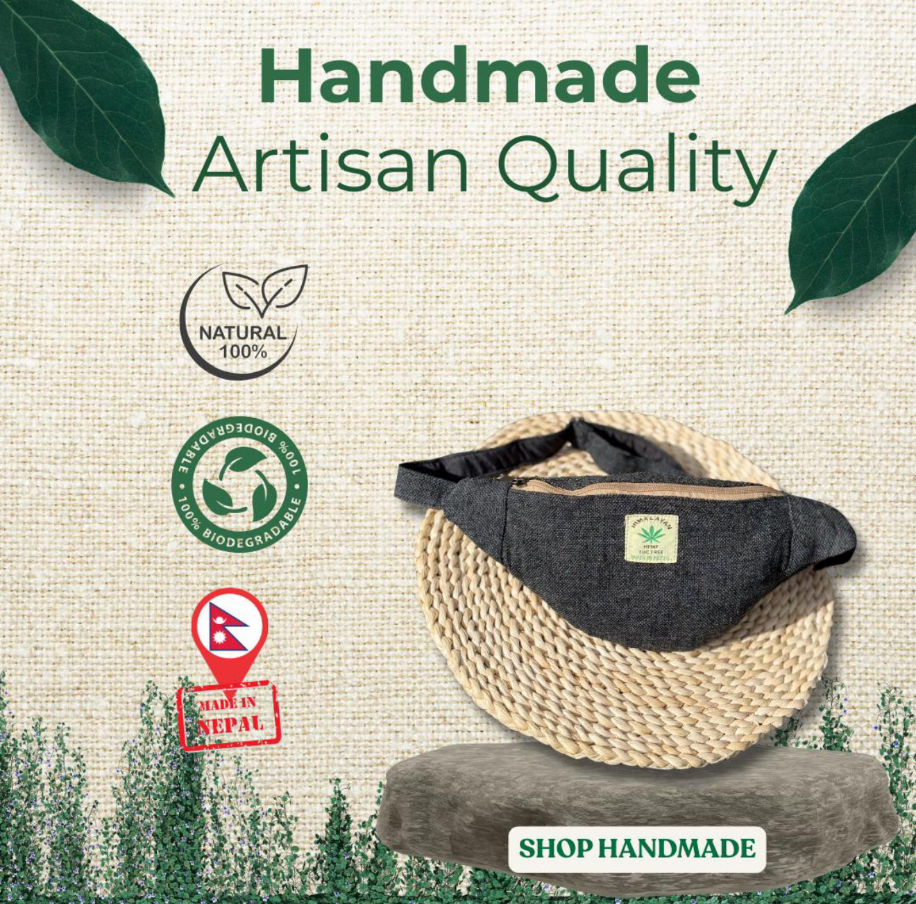 Handmade Hemp Waist Bag | Sustainable Everyday and Travel Fanny Pack|Free UK Shipping|