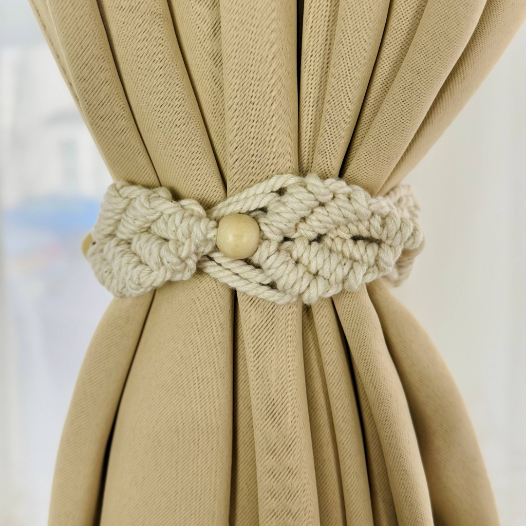 Handcrafted Macramé Curtain Tiebacks | Eco-Friendly Cotton with Wooden Accents | Rustic Boho Decor | Free UK Shipping