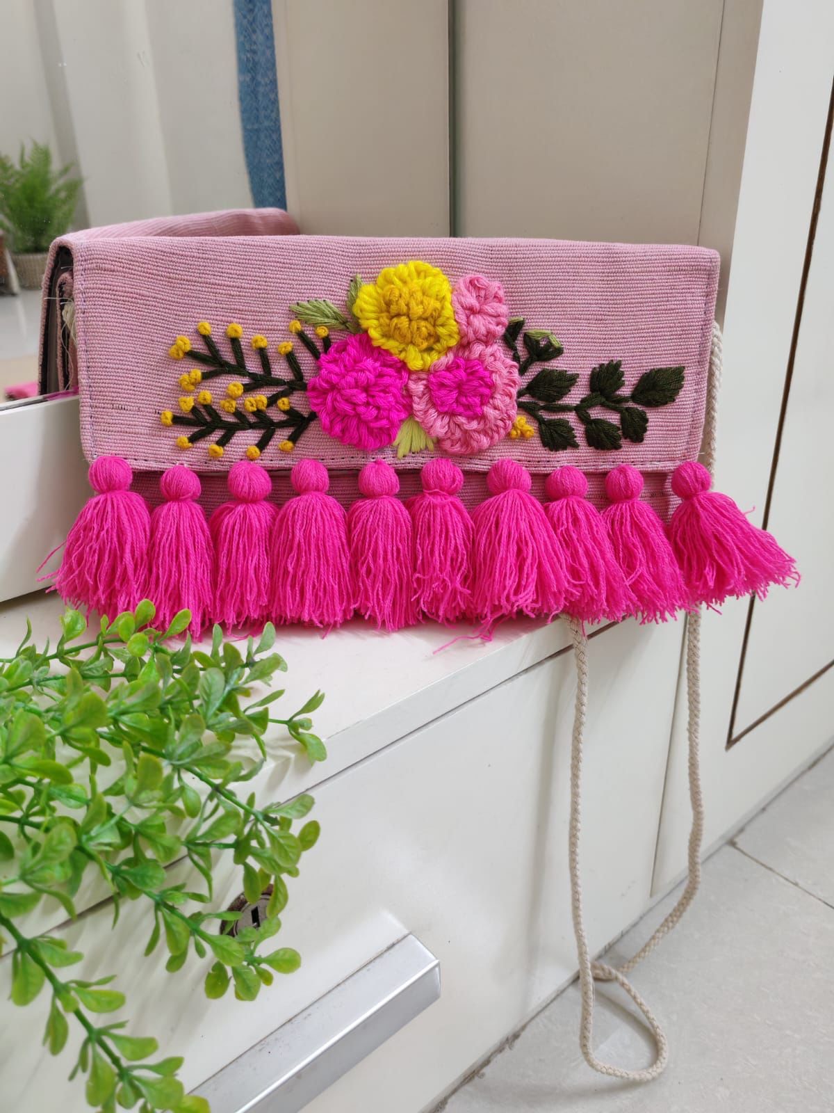 Handcrafted Jute Clutch Bag | Eco-Friendly Floral Embroidered Shoulder Bag | Sustainable Fashion | Free UK Shipping