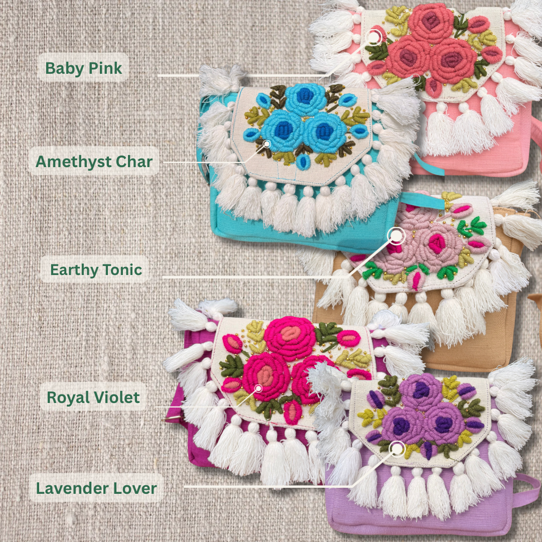 Handmade Embroidered Tassel Bag – Sustainable Crossbody with Adjustable Strap