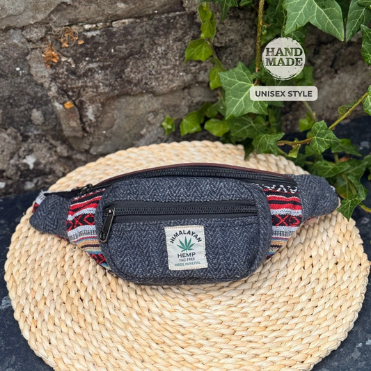 Handmade Hemp Waist Bag with Hidden Pocket | Eco-Friendly Festival & Travel Belt Bag | Adjustable Strap | Free UK Shipping