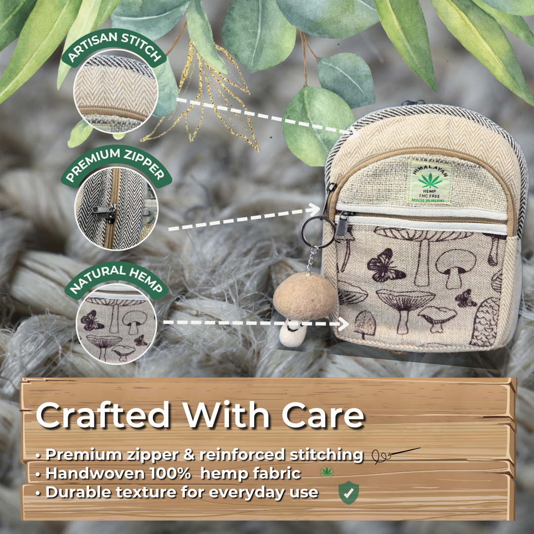 Handmade Botanical Hemp Backpack – Eco-Friendly, Lightweight & Durable Bag for Daily Use & Travel