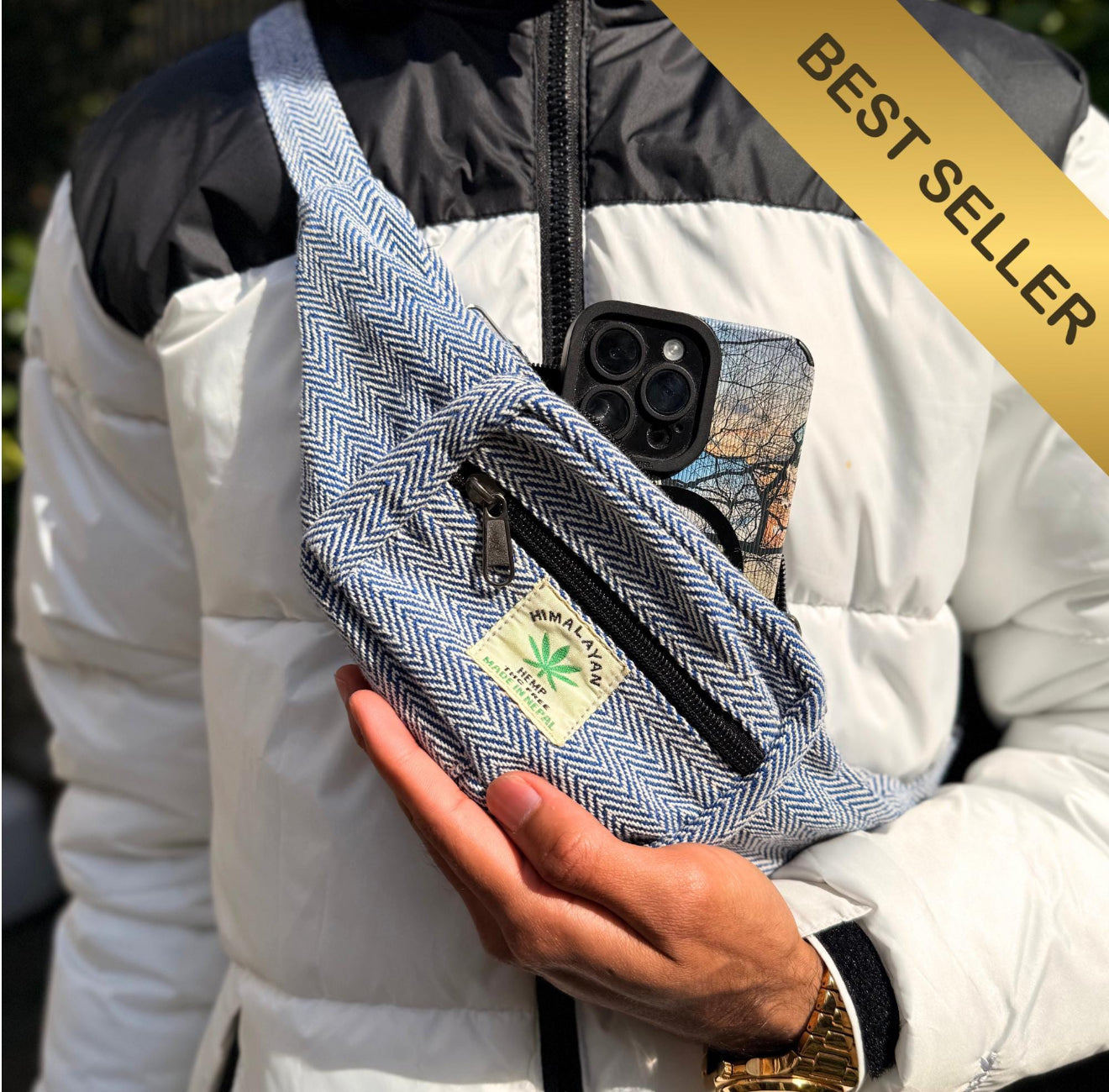 Handmade Hemp Waist Bag | Eco-Friendly Crossbody | 2 Zipper Pockets | Adjustable Strap | Free UK Shipping