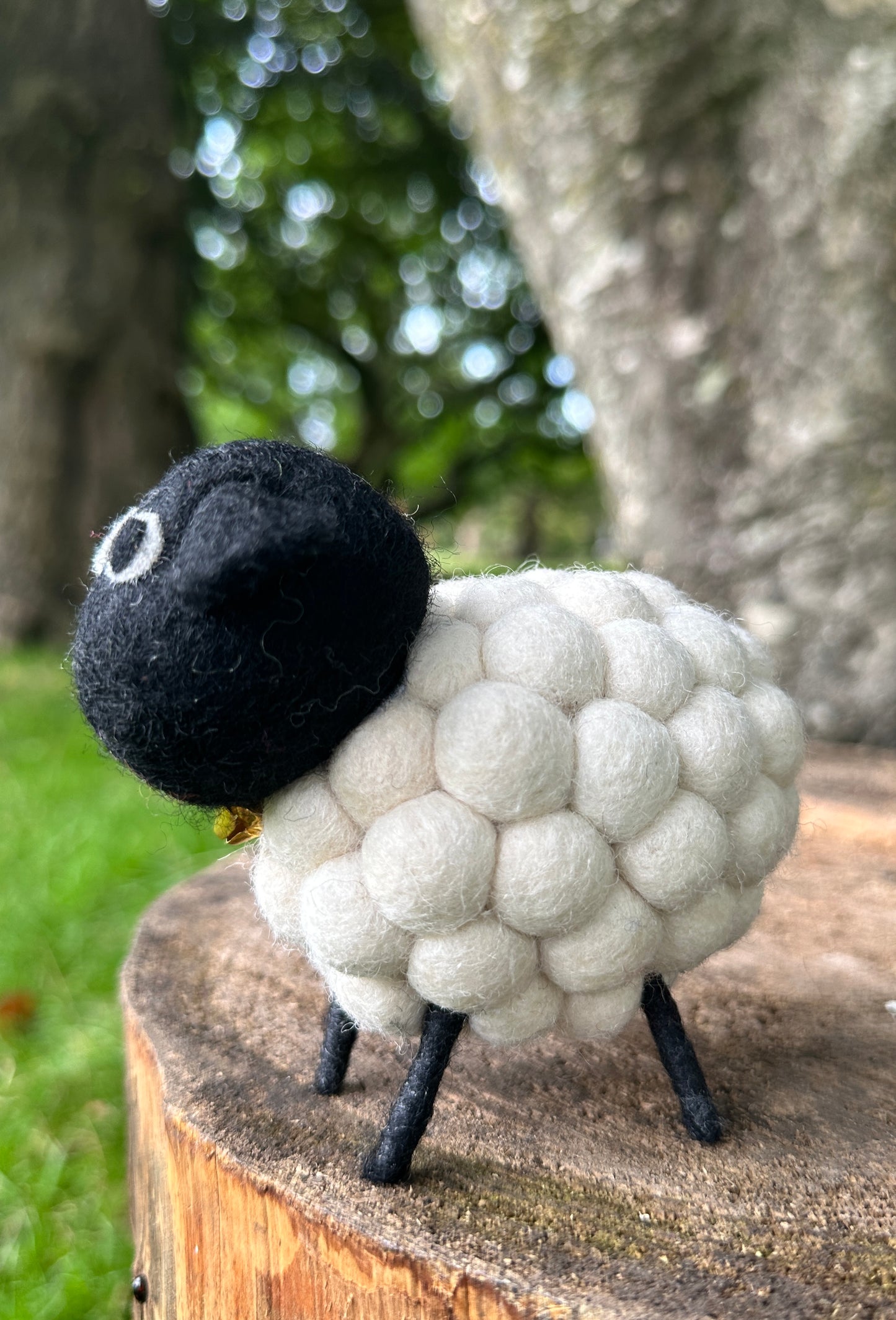 Handmade Wool Felt Sheep - Natural Black and White Sheep Ornament | Free UK Delivery