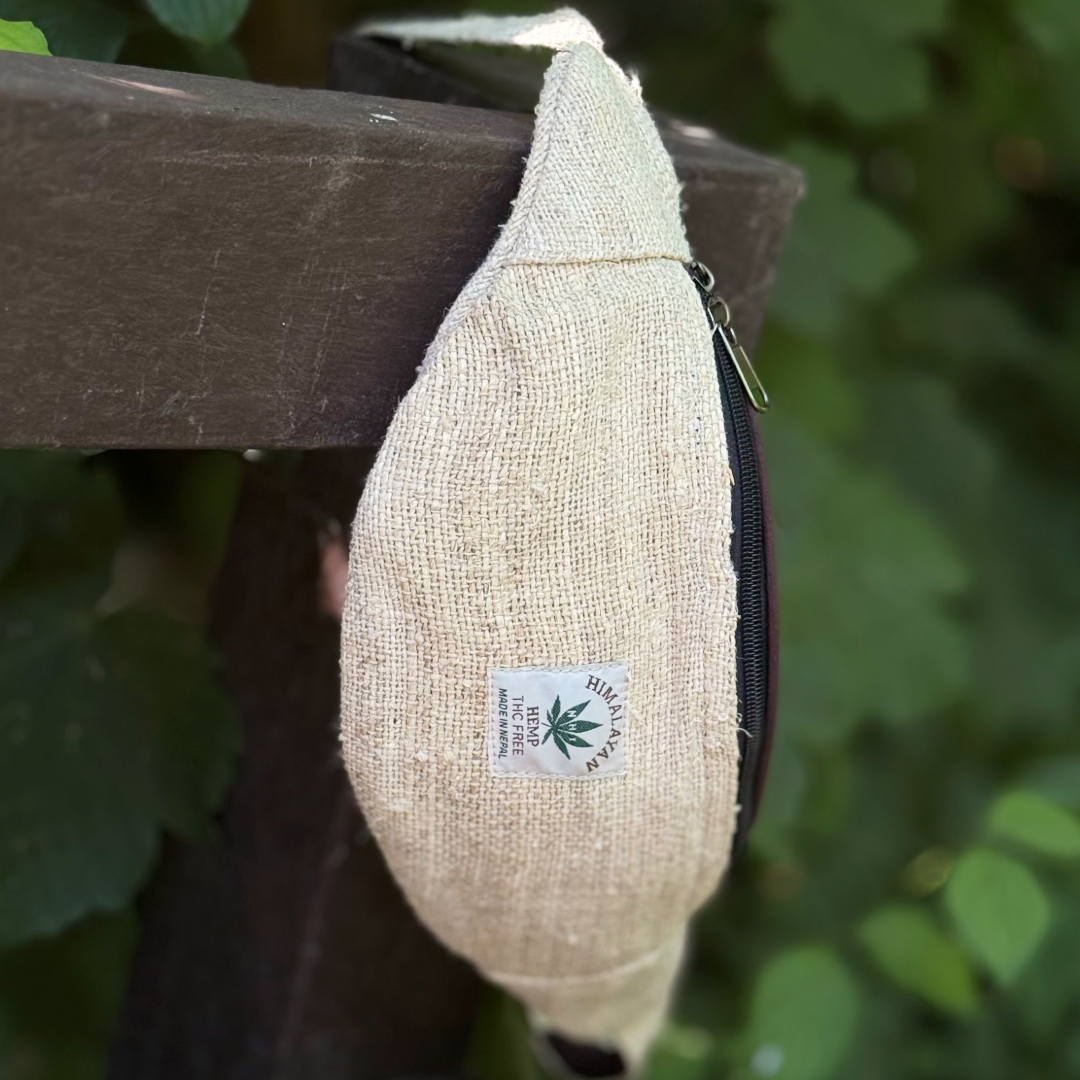 Handmade Himalayan Hemp Crossbody Waist Bag with Two Zip Pockets