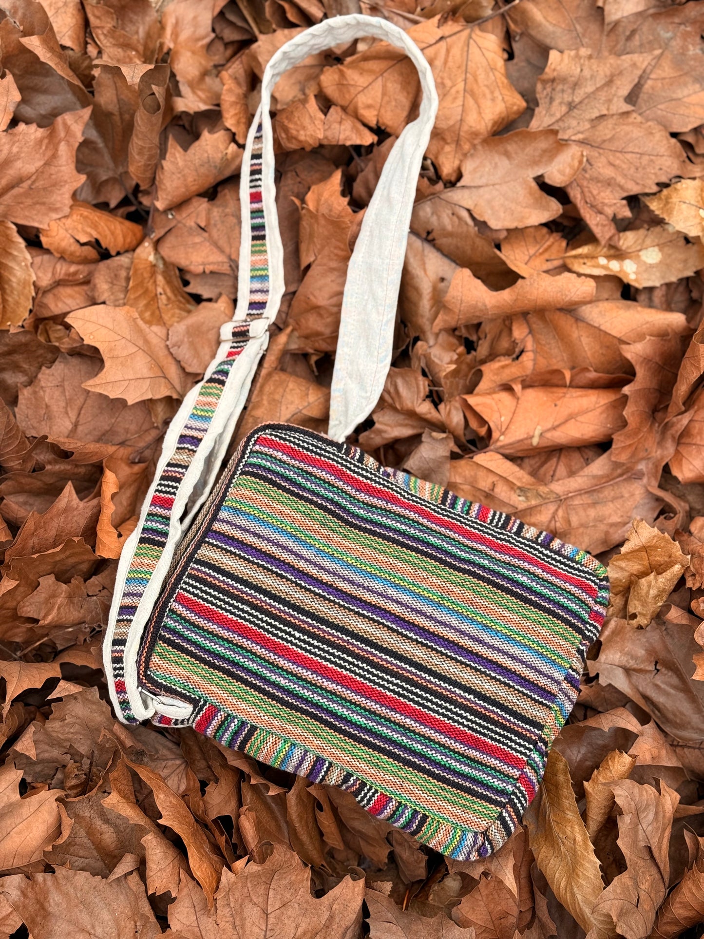 Handmade Mushroom Print Crossbody Bag – Eco-Friendly Hemp Boho Sling Bag for Travel & Festivals