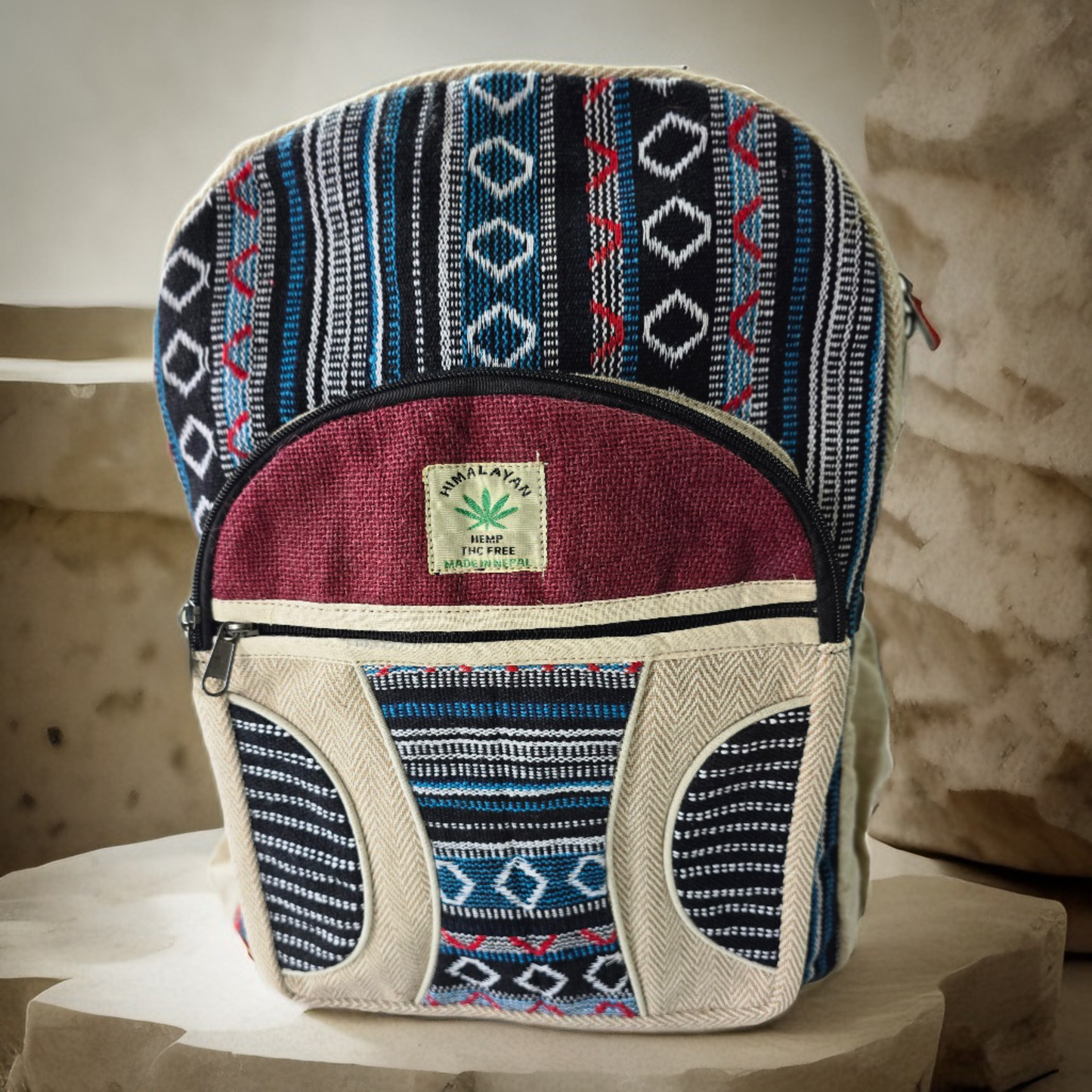 Himalayan Hemp Backpack - 6 Pockets | Handmade Eco-Friendly | Free UK Delivery