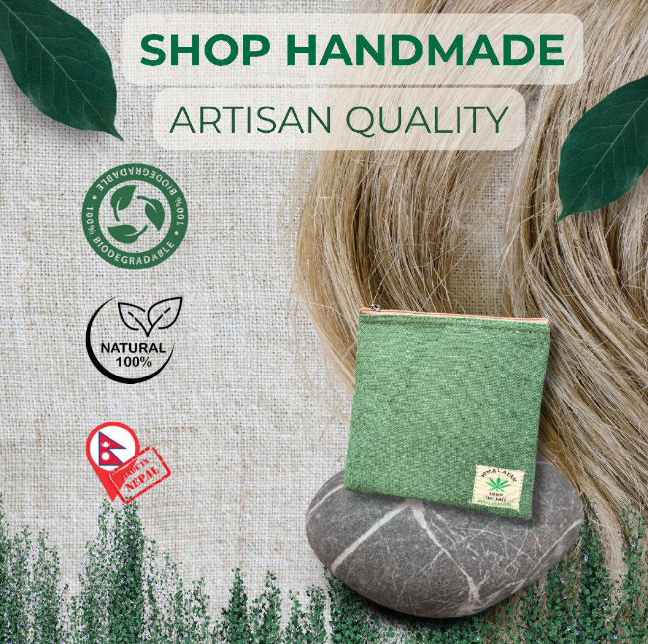 Handmade Hemp Zip Pouch | Eco-Friendly Travel Pouch | Sustainable Everyday Wallet | Free UK Shipping