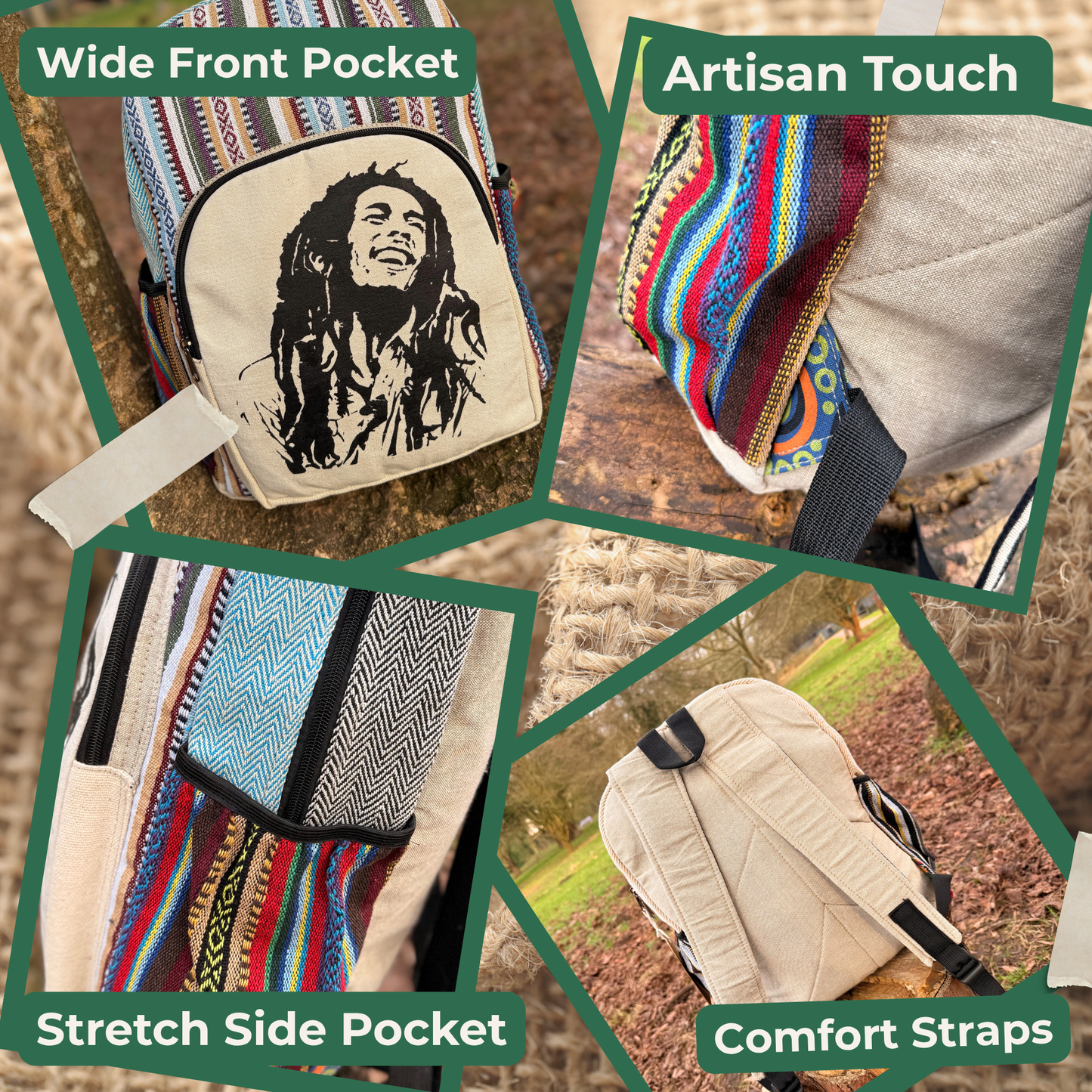 Himalayan Handmade Hemp Backpack – 6 Pocket Eco-Friendly Ethnic Rucksack | Sustainable & Spacious