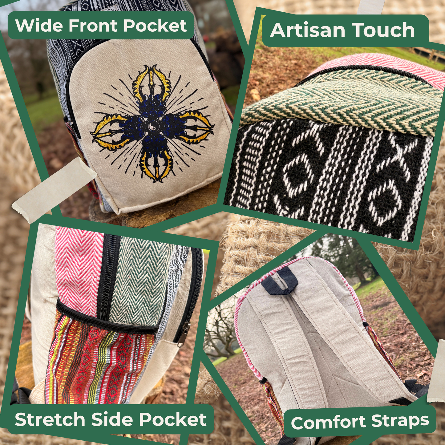 Hemp Backpack | Handmade Boho Travel Bag | Sustainable School Rucksack | Durable | Free Shipping