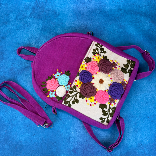Handmade Embroidered Backpack for Women | Boho Floral Rucksack with Extra Laces | Lightweight Everyday Bag | Free UK Shipping