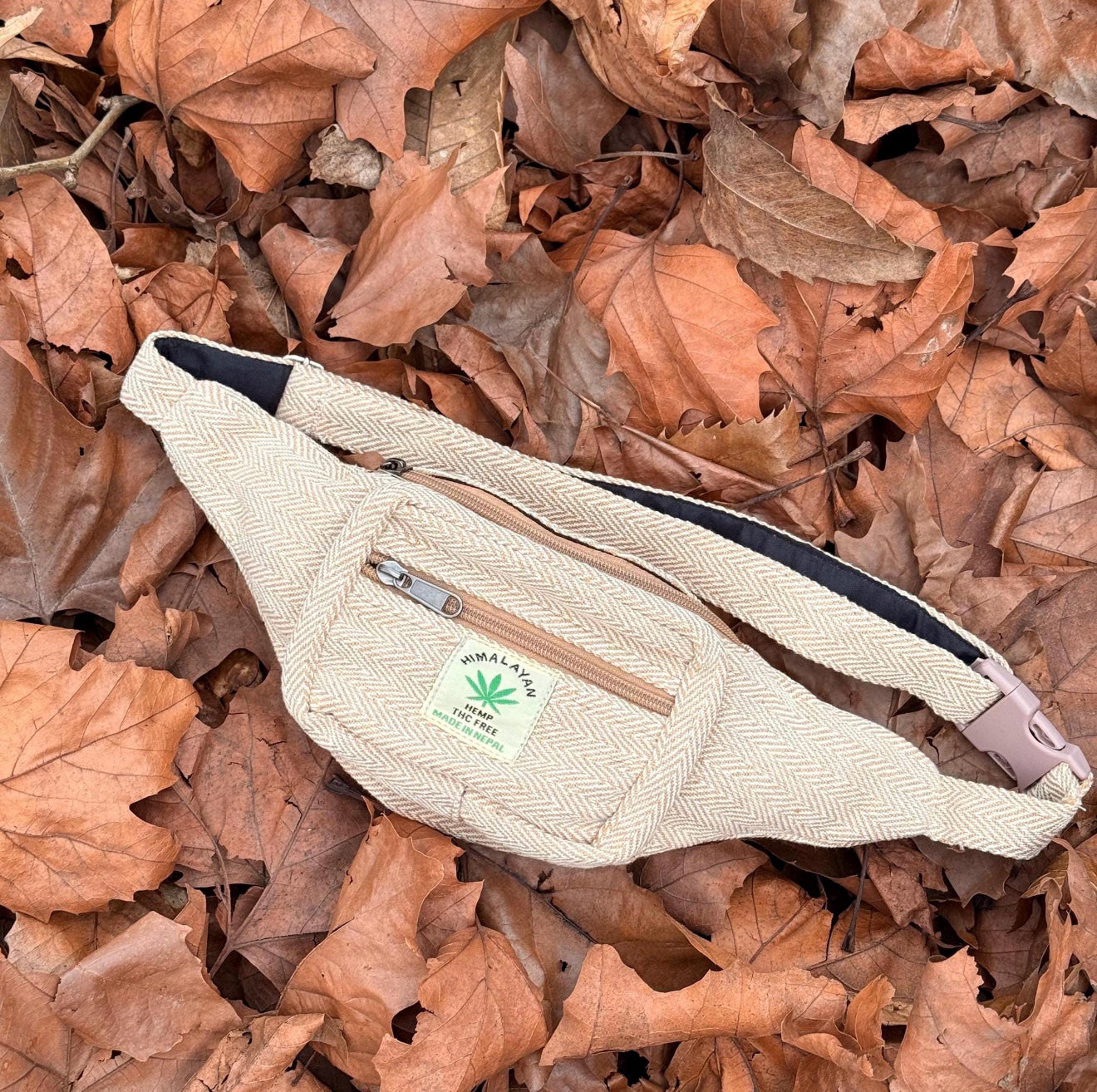 Handmade Hemp Waist Bag | Eco-Friendly Crossbody | 2 Zipper Pockets | Adjustable Strap | Free UK Shipping