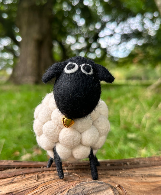 Handmade Wool Felt Sheep - Natural Black and White Sheep Ornament | Free UK Delivery