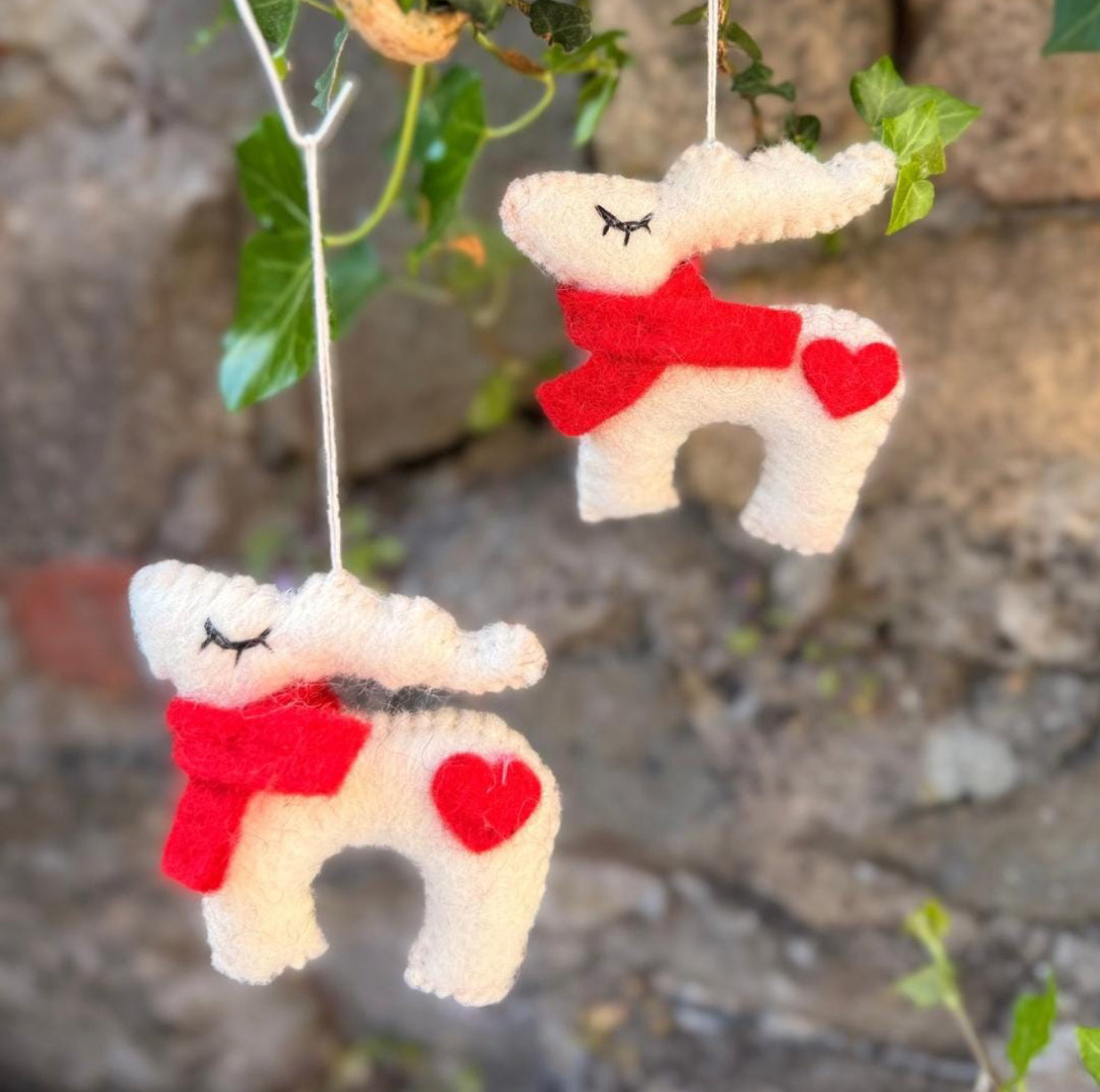 Handmade Wool Felt Reindeer Ornament | Eco-Friendly Valentine’s Day Gift | Heart Detail & Red Scarf | Free UK Shipping