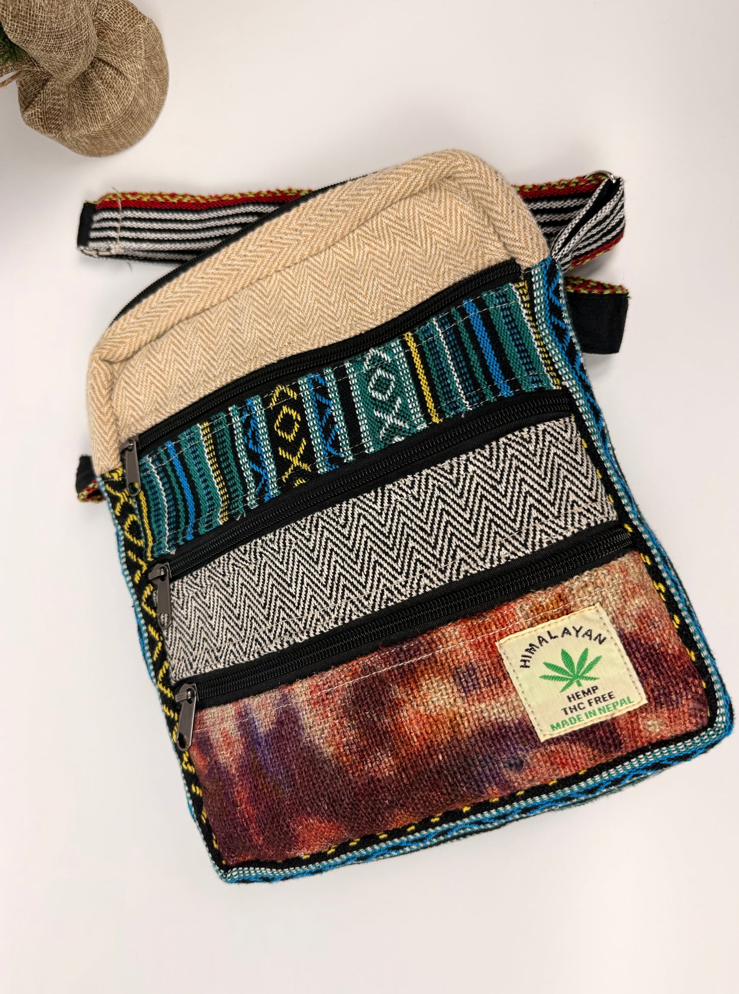 Handmade Himalayan Hemp Boho Crossbody Bag – Eco-Friendly with Multiple Pockets | Free UK Delivery