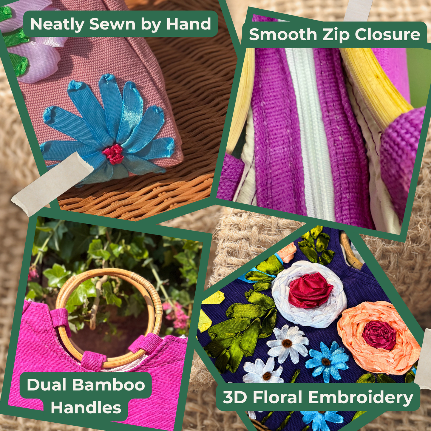 Eco-Friendly Handcrafted Jute Bags with Floral Embroidery