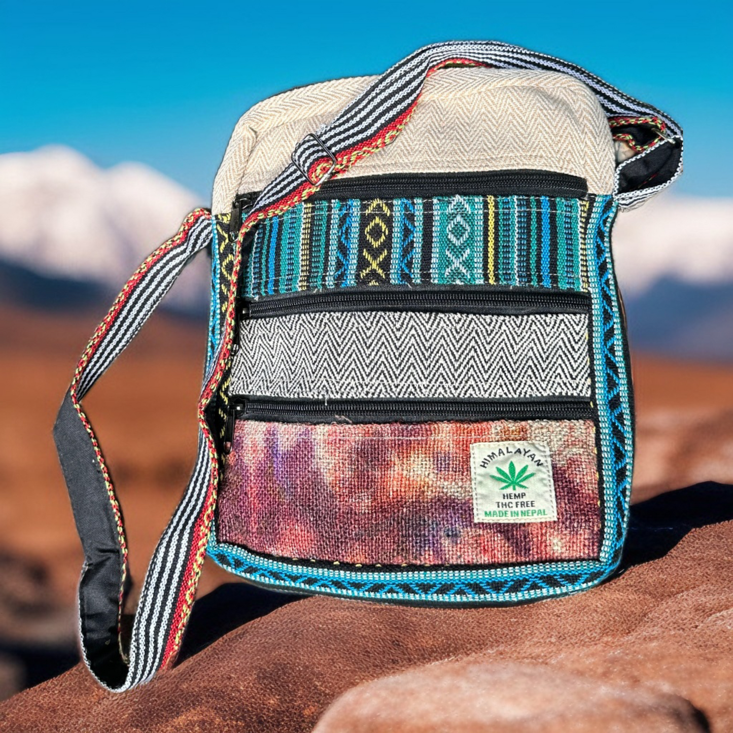 Handmade Himalayan Hemp Boho Crossbody Bag – Eco-Friendly with Multiple Pockets | Free UK Delivery