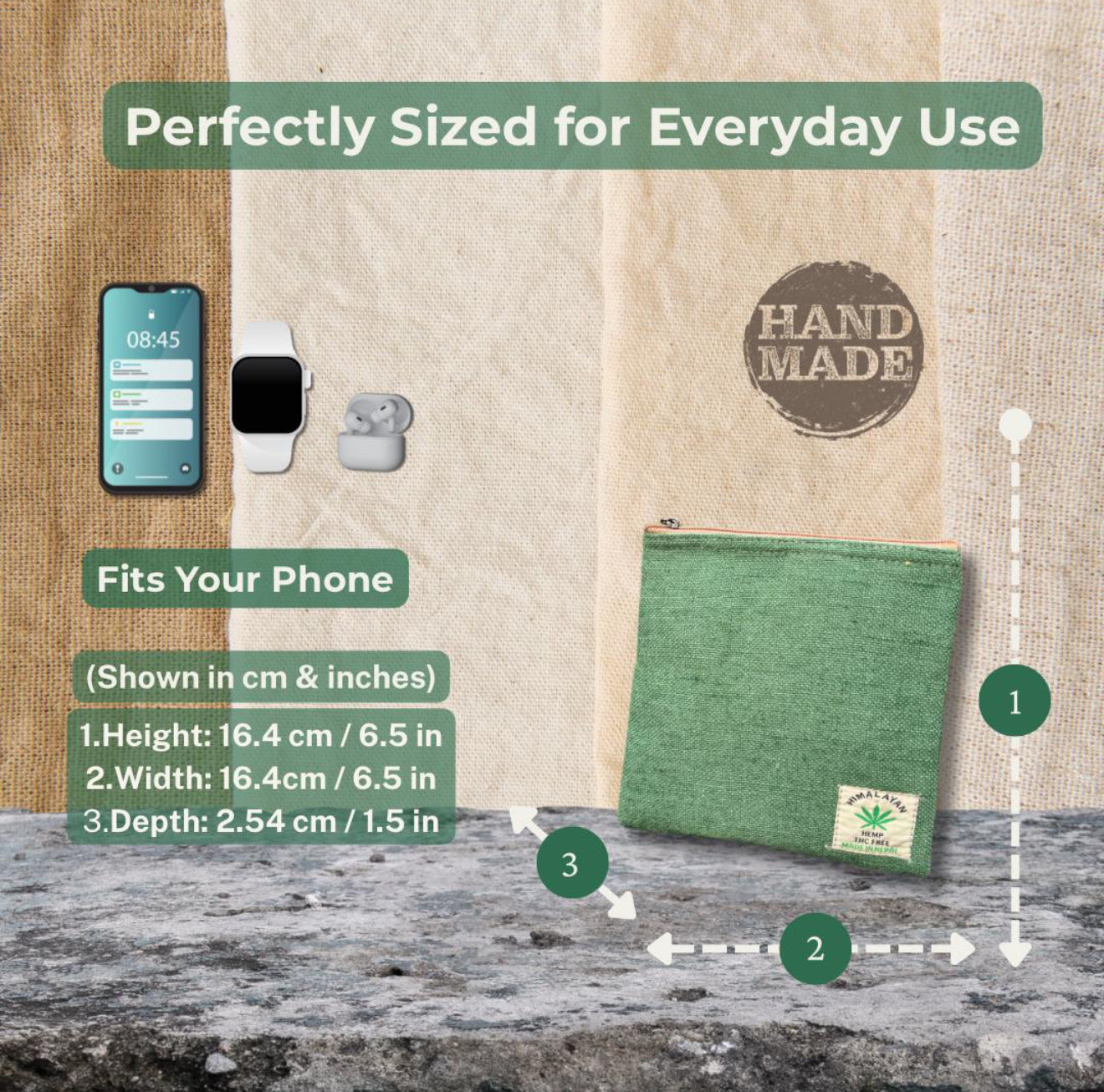 Handmade Hemp Zip Pouch | Eco-Friendly Travel Pouch | Sustainable Everyday Wallet | Free UK Shipping