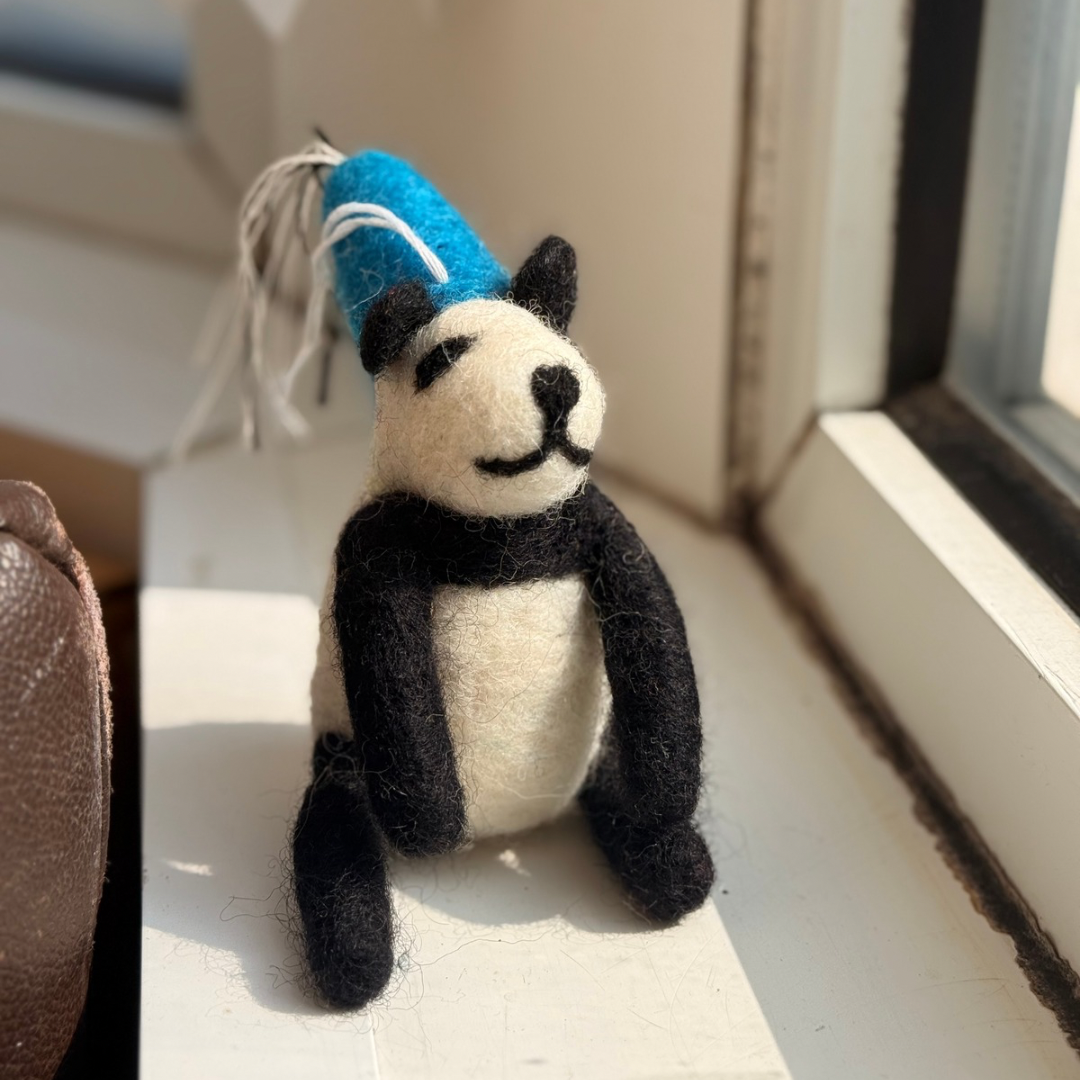 Handmade Felt Panda Bear Ornament with Blue Party Hat | Free Shipping Uk