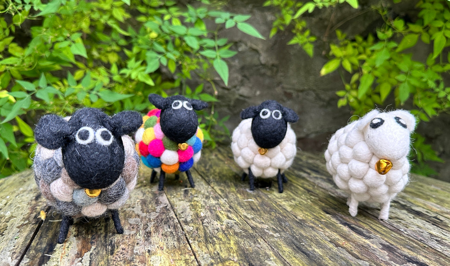 Handmade Wool Felt Sheep - Natural Black and White Sheep Ornament | Free UK Delivery