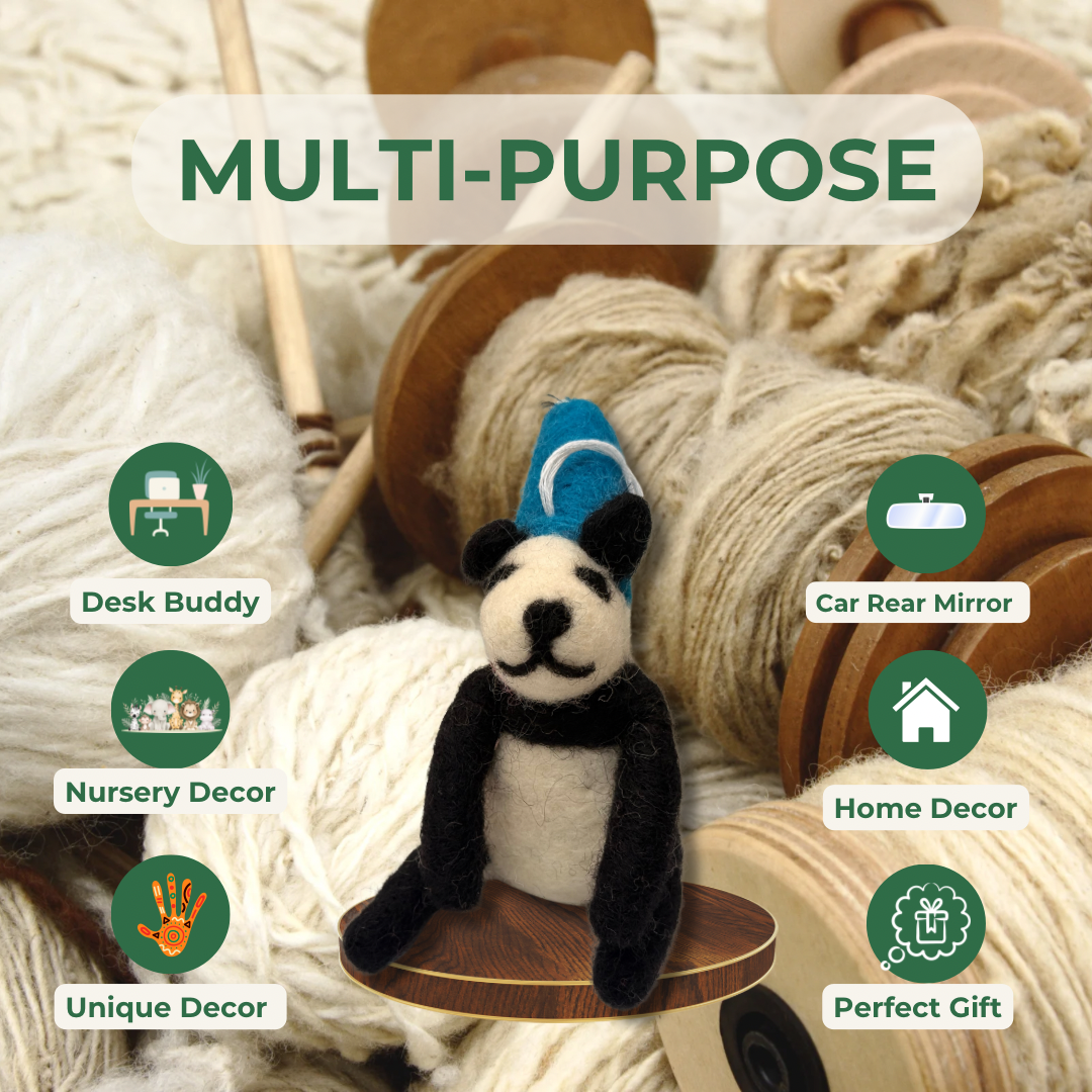 Handmade Felt Panda Bear Ornament with Blue Party Hat | Free Shipping Uk