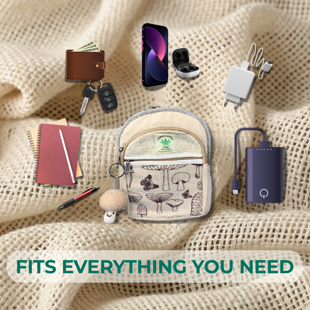 Handmade Botanical Hemp Backpack – Eco-Friendly, Lightweight & Durable Bag for Daily Use & Travel