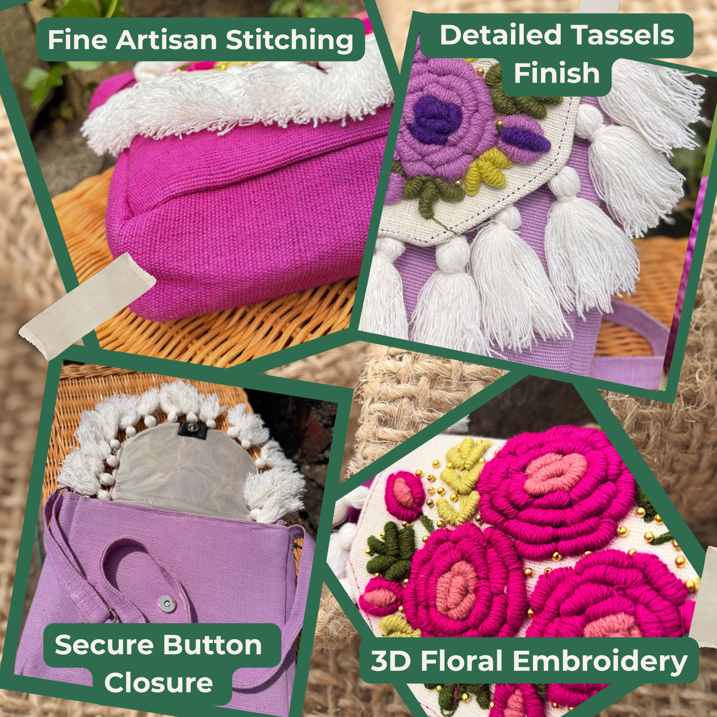 Handmade Embroidered Tassel Bag – Sustainable Crossbody with Adjustable Strap