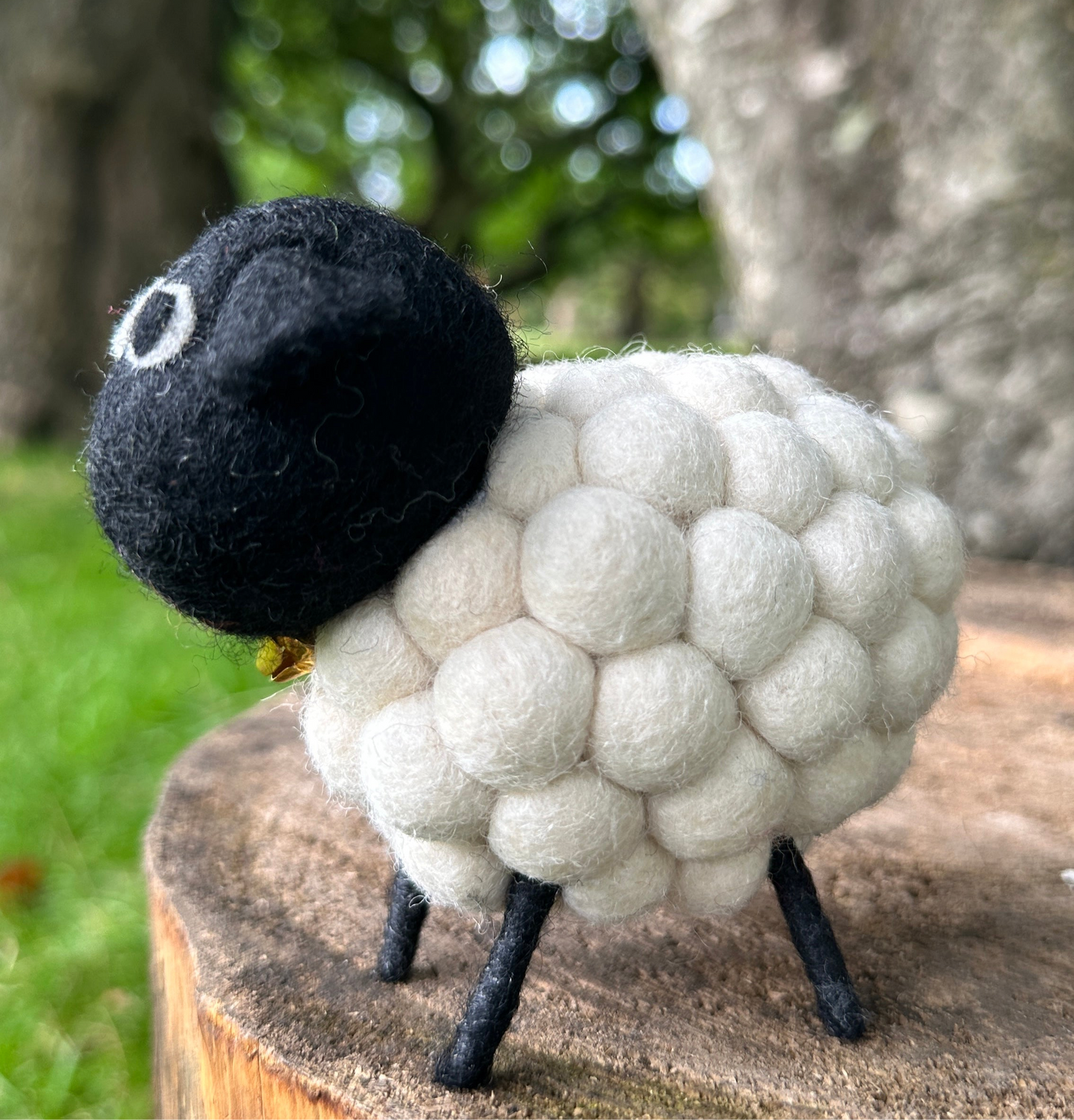 Handmade Wool Felt Sheep - Natural Black and White Sheep Ornament | Free UK Delivery