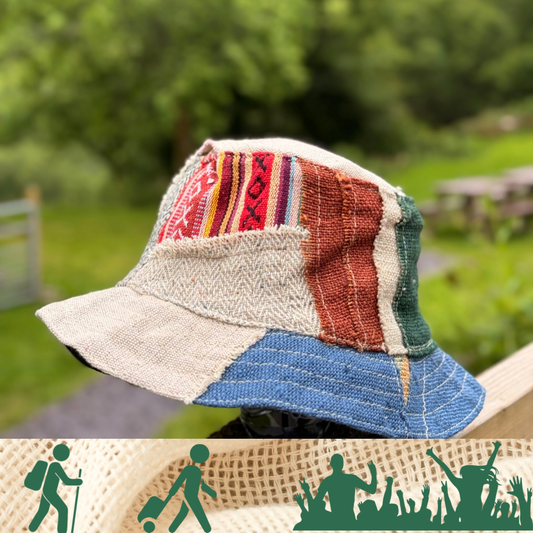 Handmade Hemp Patchwork Bucket Hat – Eco-Friendly Unisex Festival Hat