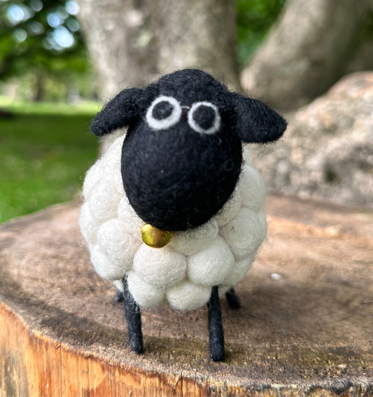 Handmade Wool Felt Sheep - Natural Black and White Sheep Ornament | Free UK Delivery